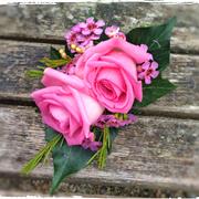 Pink rose and wax flower