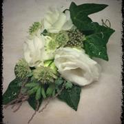 White lisianthus and astrantia corsage