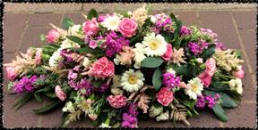 funeral flowers coffin top pink rose aqua